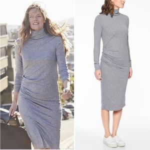 Athleta Industry Turtleneck Dress Grey Long Sleeve Ruched Side MeshMidi Size XS